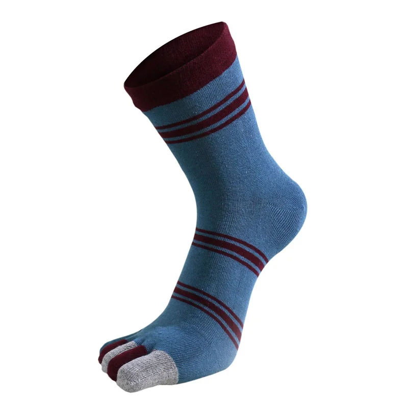 5 Pairs Man Short Toe Socks Pure Cotton Striped Business Vintage Sweat-Absorbing Soft Elastic Party Dress 5 Finger Socks Sokken