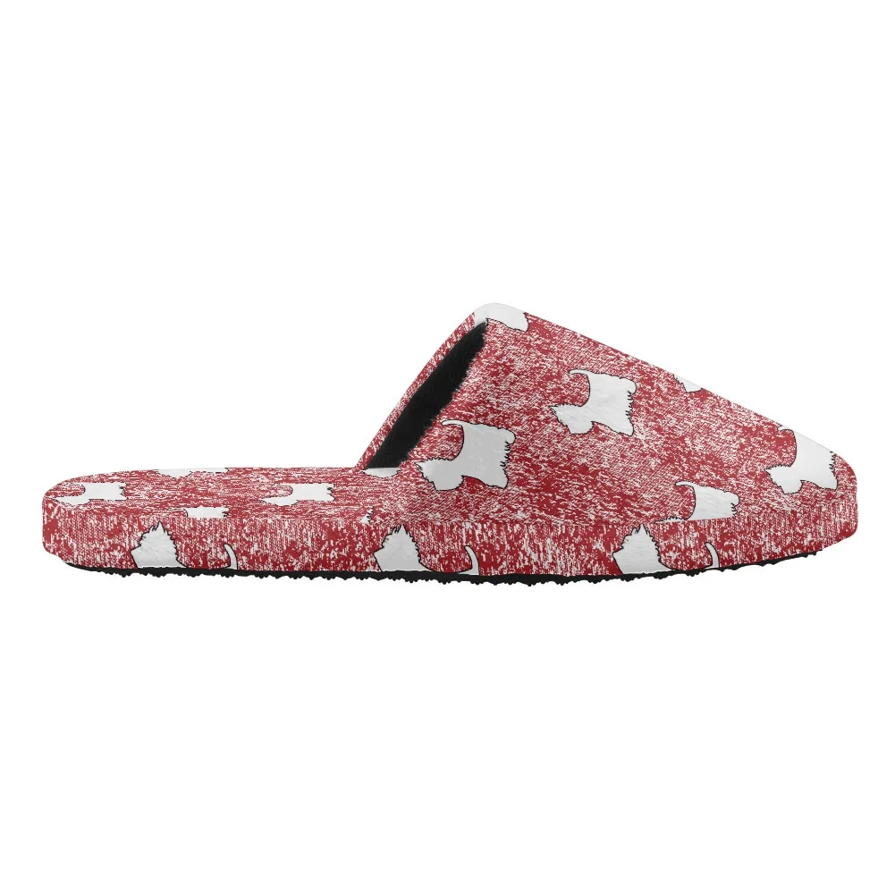 Winter Women House Slippers Pink Westie Print Faux Fur Warm Flat Shoes Female Slip Furry Ladies Non-Slip Slides Slippers Unisex