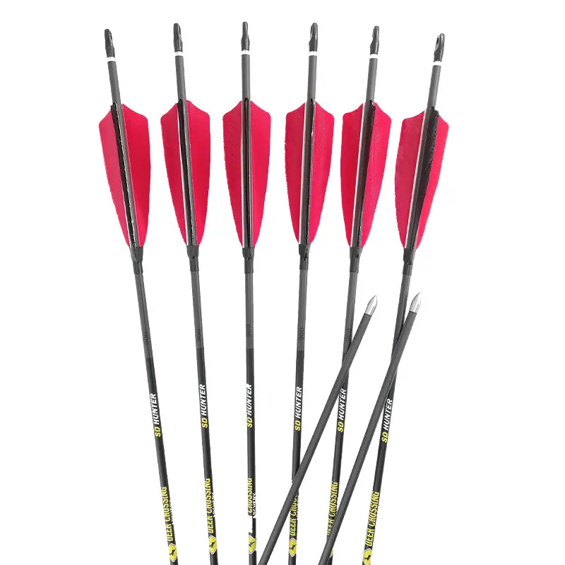 6/12pcs Carbon Arrow Spine 500 600 700 800 900 ID4.2mm Shaft Turkey Feather Vanes  Compound Recurve Bow Longbow Hunting