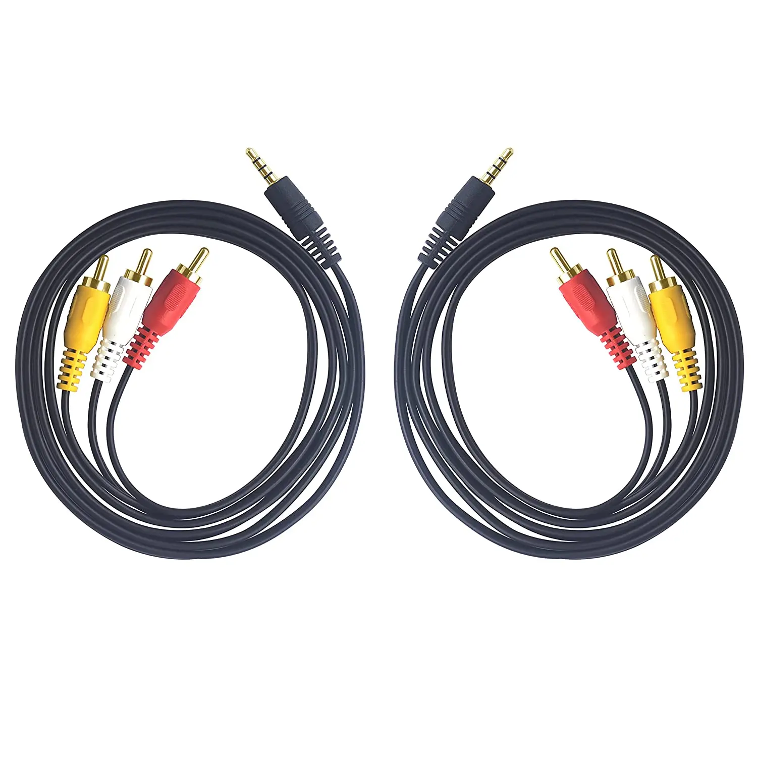 2-Pack 3.5 مللي متر إلى 3 RCA AV كابل 4FT ، 1/8 "TRRS AUX ذكر (CTIA) إلى RCA ذكر ستيريو الصوت والفيديو كابل للتلفزيون وكاميرات الفيديو ومشغل دي في دي
