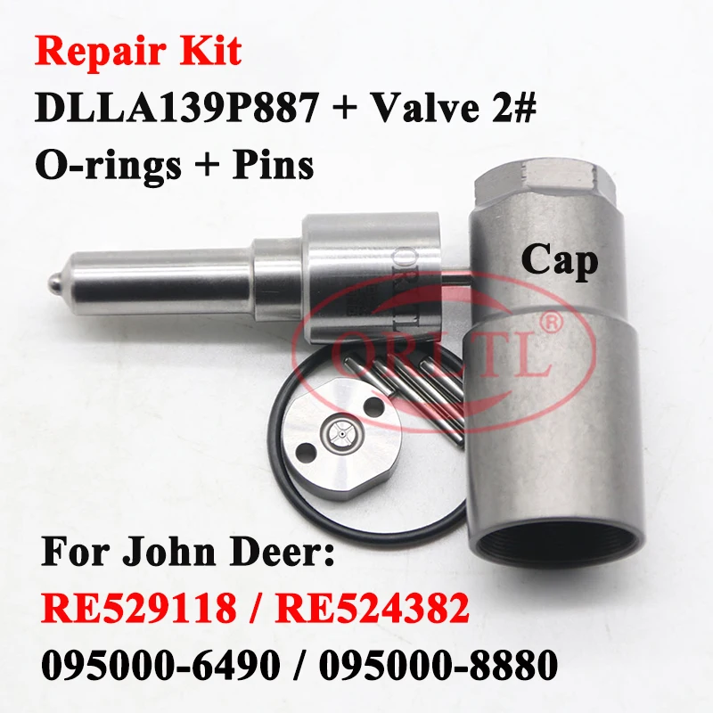 Injection Repair Kit Nozzle DLLA139P887 Valve Plate 02# For John Deer D7430 095000-6880 095000-6490 RE529118 RE524382