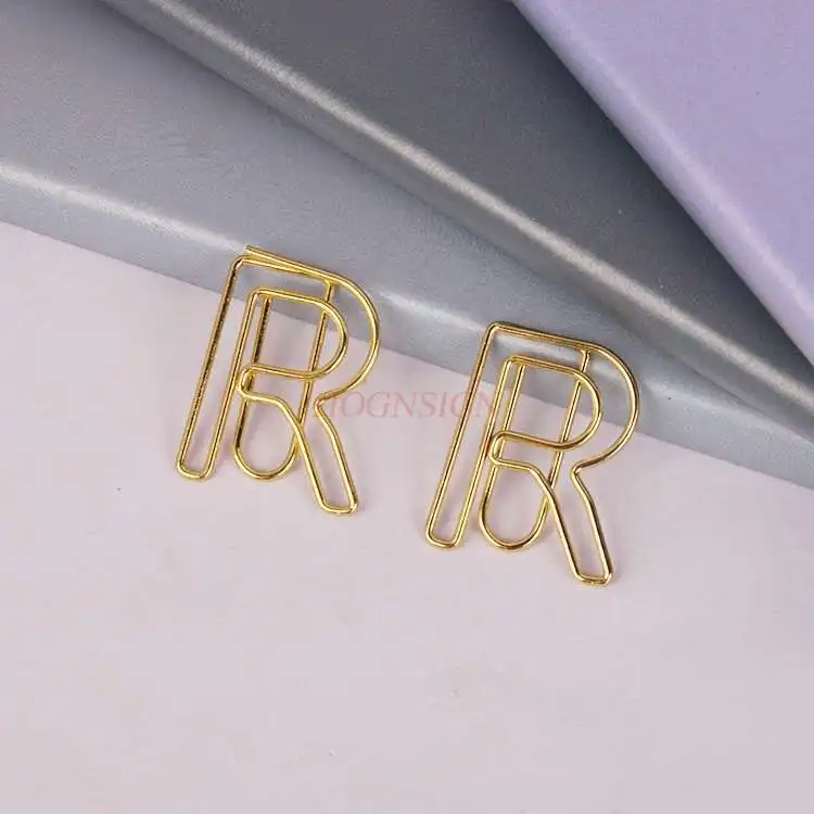 Cartoon R Metal Paper Clip, Cute Paper Clip, Rose Gold, 12pcs
