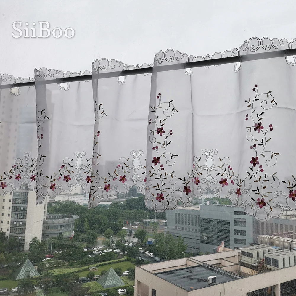 Korean pastoral style creamy white floral embroidery lace half-curtain bay window curtain for kitchen / coffee gardinen SP6060