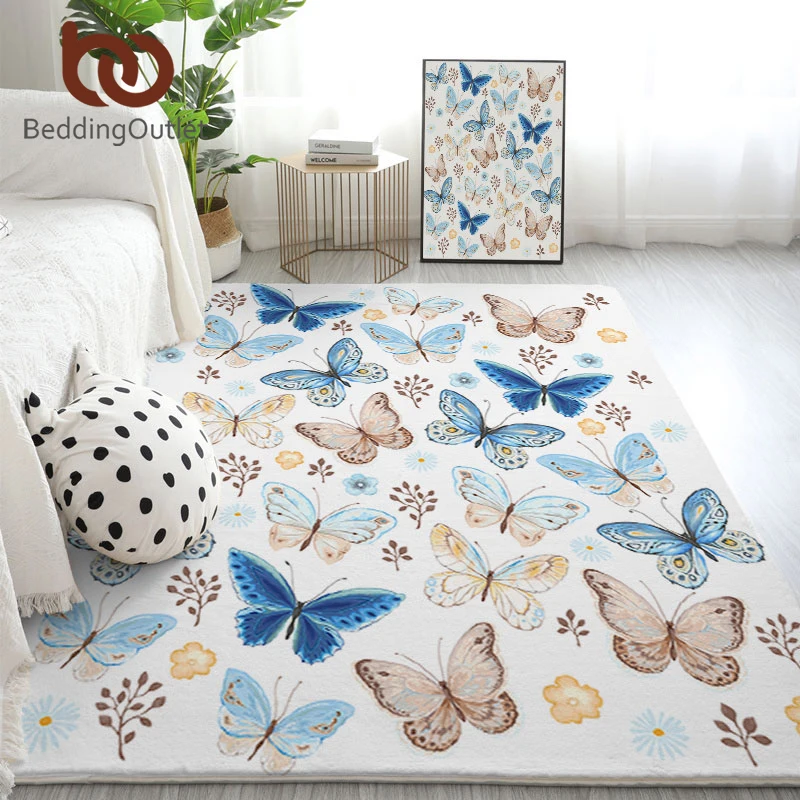 

BeddingOutlet Butterfly Area Rug BlueBrown Rectangle Large Carpets for Bedroom Flying Animal Floor Home Mat Flower Tapetes 1pc