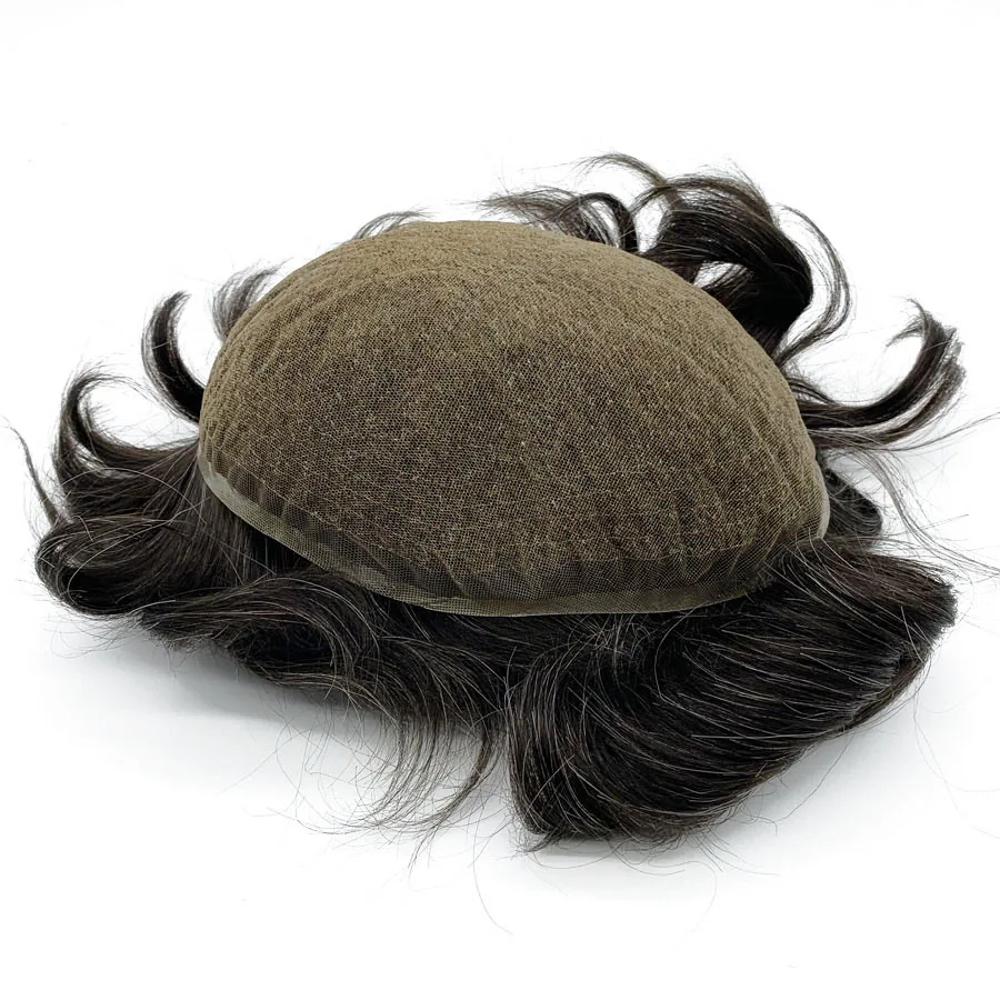 Men Toupee Full Lace Base Human Hair Replacement Systems Unit Men's Wig Breathable Male Capillary Prothesis Natural Wig For Men