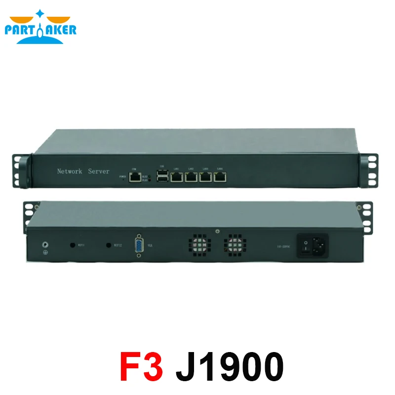 Partaker 인텔 셀러론 J1900 쿼드 코어 1U 랙 마운트 네트워크 서버, 4 인텔 랜 방화벽 라우터 PfSense 4GB 램 64GB SSD