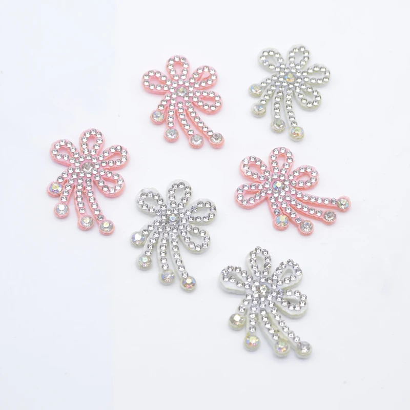 10Pcs 33*30mm Flower Tassel Rhinestone for DIY Clothes Hat Decor Sewing Patches Headwear Hairband Supplies Accessories Applique