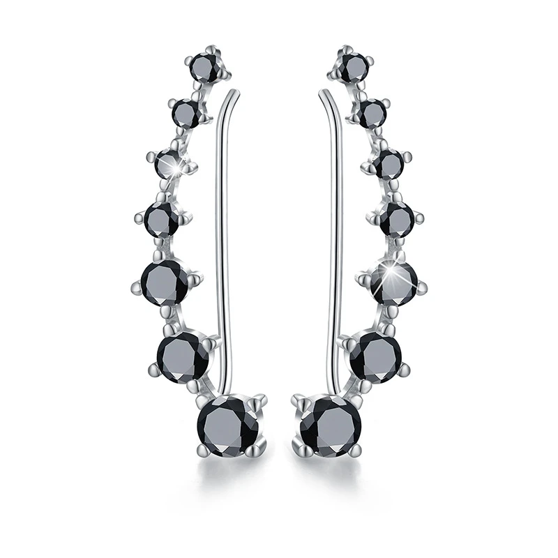 

New Silver Color Jewelry Engagement Drop Earrings For Women Black Spinel Female Earring Gift I294