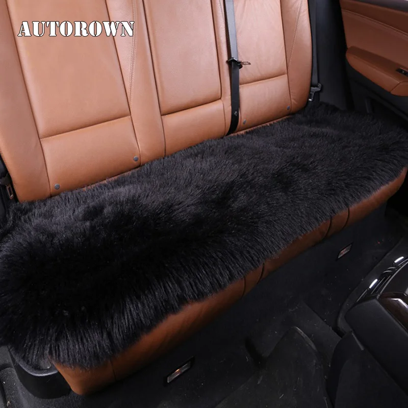 AUTOROWN High Quality Plush Four Seasons Artificial Long Fur Rear Car Seat Cover Cushion Sheepskin Universal Size Four Most Car