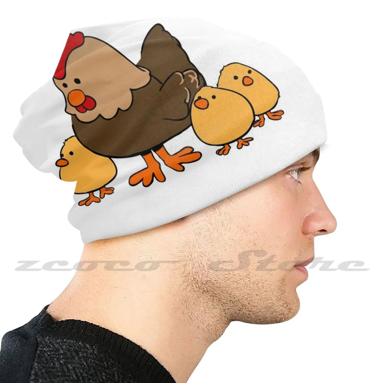 Mama Chicken Knit Hat Elastic Soft Personalized Pattern Present Cap Chicken Family Mama Chicks Cute Animals Farm Hen Mother