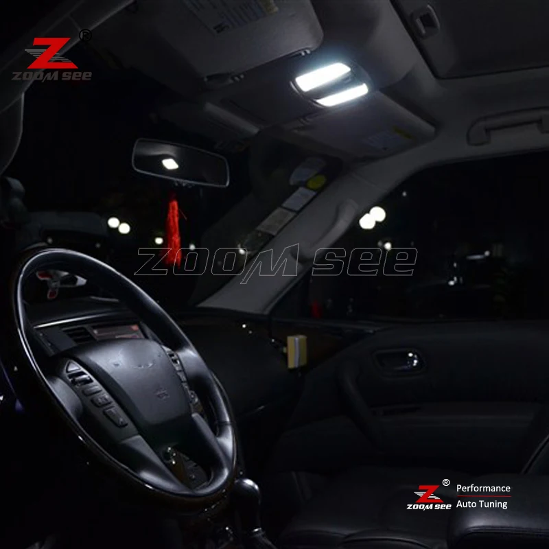 Perfect White Canbus LED interior dome indoor bulb + customized vanity mirror light kit For Nissan Patrol Y61 Y62 2000-2019