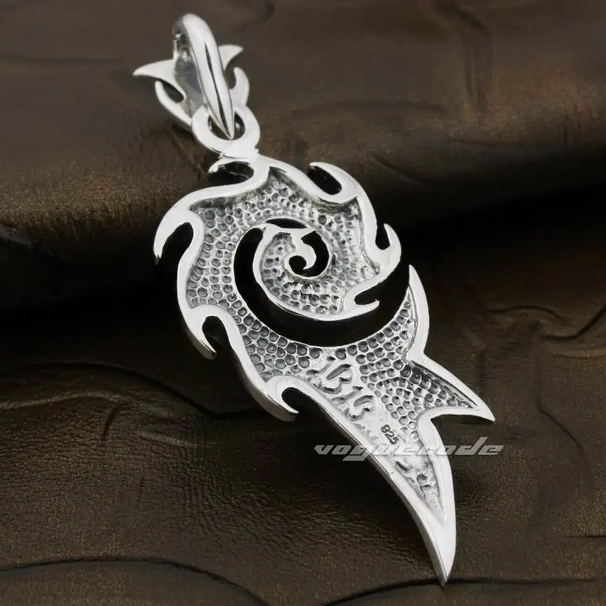 Tribal Barb Tattoo 925 Sterling Silver Mans Biker Rocker Punk Pendant 8A020