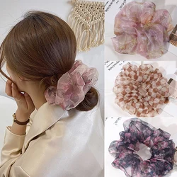 Lystrfac Oversize Print Mesh Scrunchies For Women Girls Big Elastic Hairband Mesh Hair Tie Rubber Female Hair Accessories
