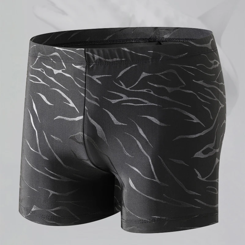 Men Sharkskin Professional Swim Boxer Shorts Polyester Elastic Tight Beach Surfing Swimwear Quick-Drying Swim Trunks