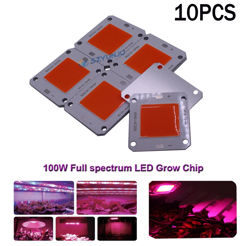 

10PCS 100W DC12V 40X46MM Full Spectrum High Power LED Chip Grow Light for Indoor Plant Seeding