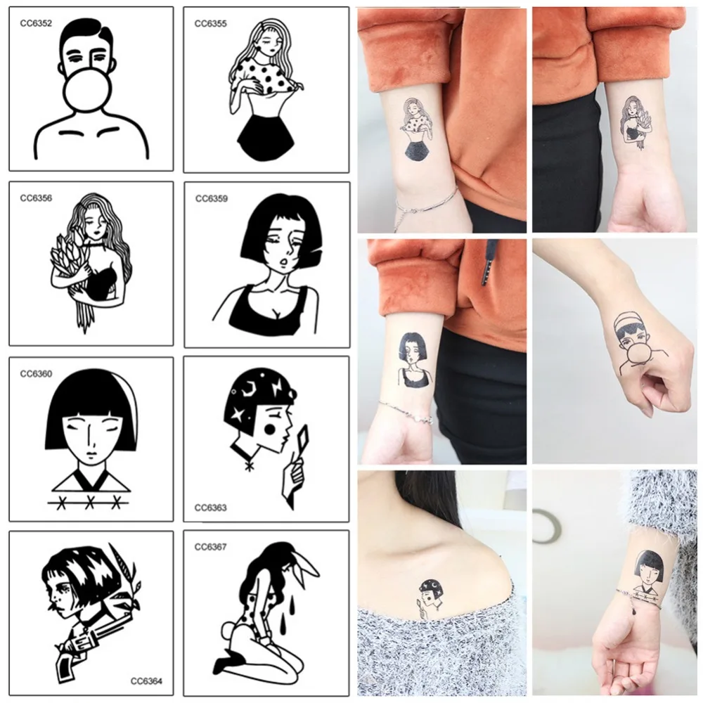 

5pcs Old School Style Fake Tatoo Stickers Darkly Girls Tatouage Female Temporary Tattoo Sticker For Body Art 6x6cm