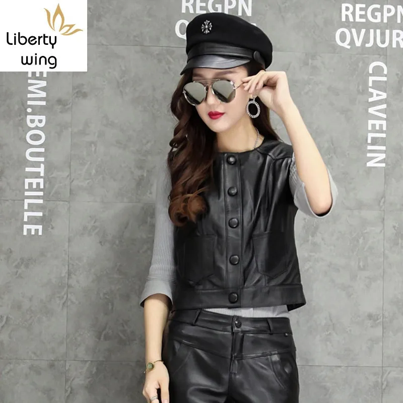 

2020 New Spring Sheepskin Real Vest Lady Sleeveless Single Breasted Genuine Leather Women Jackets Short Solid