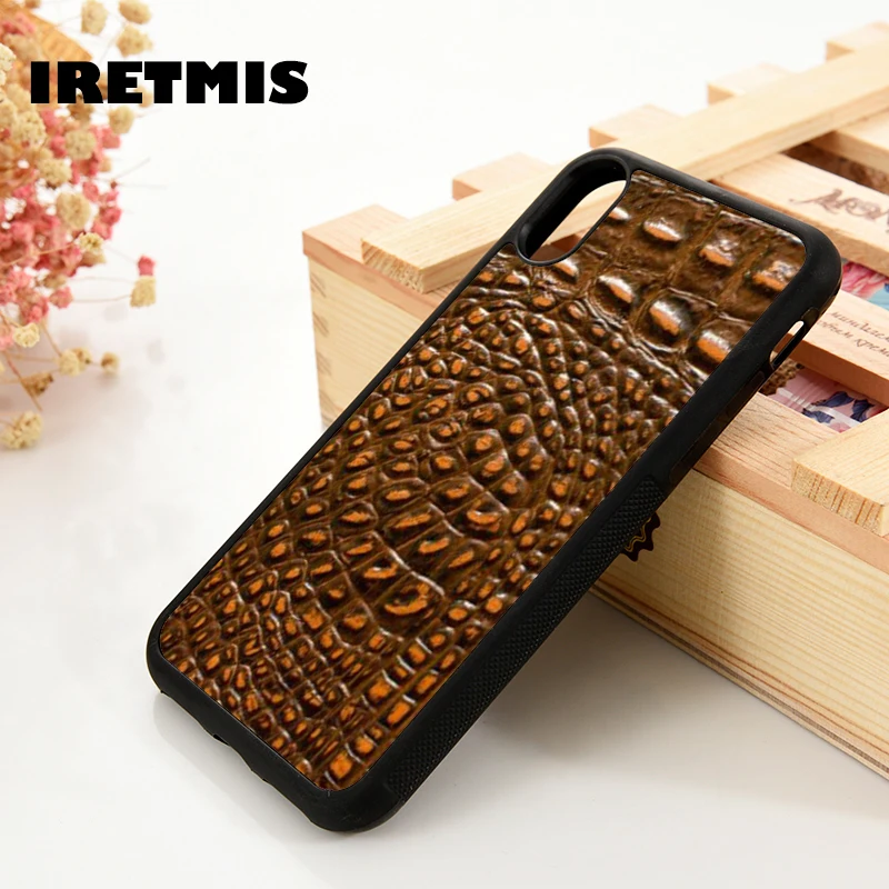 Iretmis 5 5S SE 6 6S TPU Rubber Phone Case Cover for iPhone 7 8 Plus X Xs 11 12 MINI Pro Max XR alligator crocodile skin texture