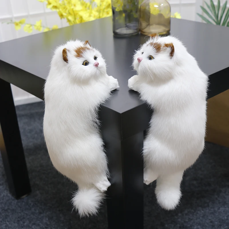 Realistic Furry Hanging Simulation Plush Cat Doll Animal Figurines Home TV Decoration Cute Kitten Model Soft Toy Child Gift