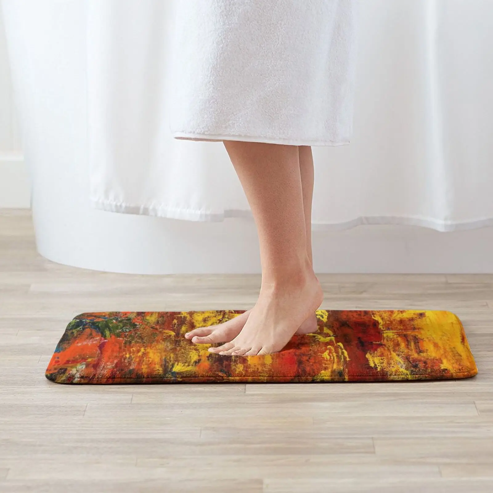 Abstract Painting Soft Cushion Home Carpet Door Mat Car Rug Colourful Bold Experimental Red Orange Fire Flame Bright