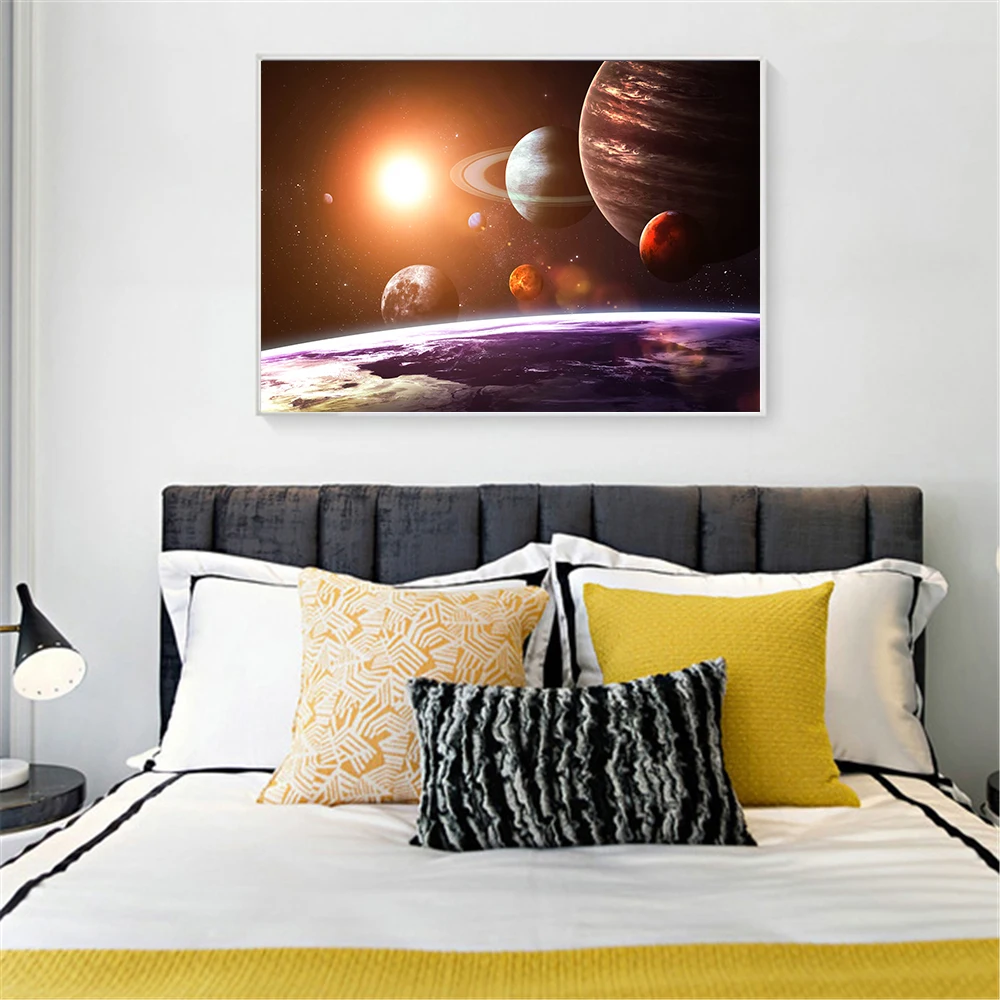Universe Wall Art Canvas Picture Solar System Planets Earth Galaxy Poster Eclipse Print Living Room Kids Bedroom Decoration