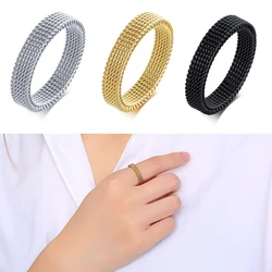 High Quality Fashion 4 mm Width Stainless Steel Rings Silver Color Gold Black Color Mesh Retro Punk Gothic Ring Mens Jewelry