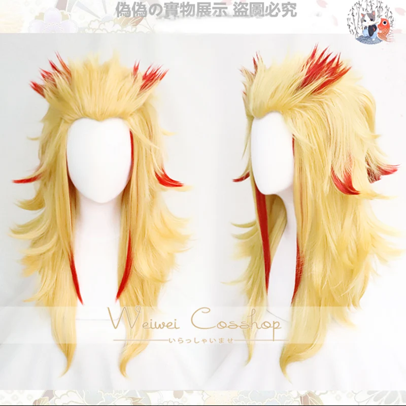 Perruque de Cosplay Rengoku Kyoujurou pour Homme et Femme, Costume de Haute Qualité, Cheveux à Degré de Chaleur, avec Bonnet