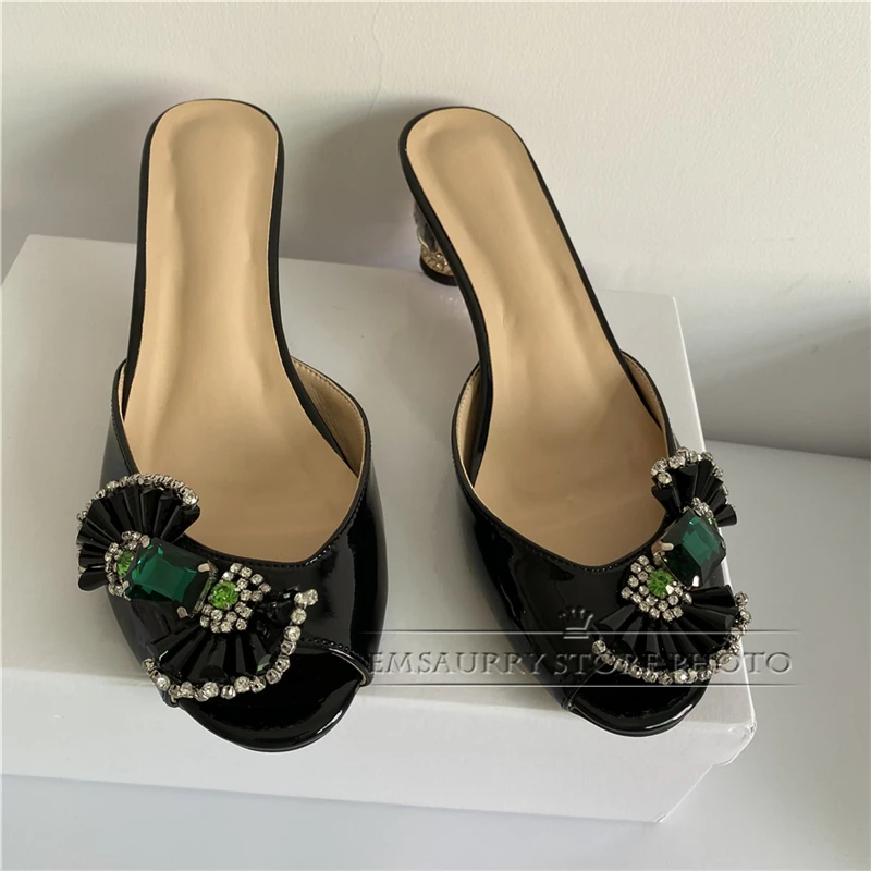 Gioielli con tacco a diamante Slingbacks Mules Lady Sexy Open Toe Crystal Candy sandali con strass con nodo a farfalla da donna