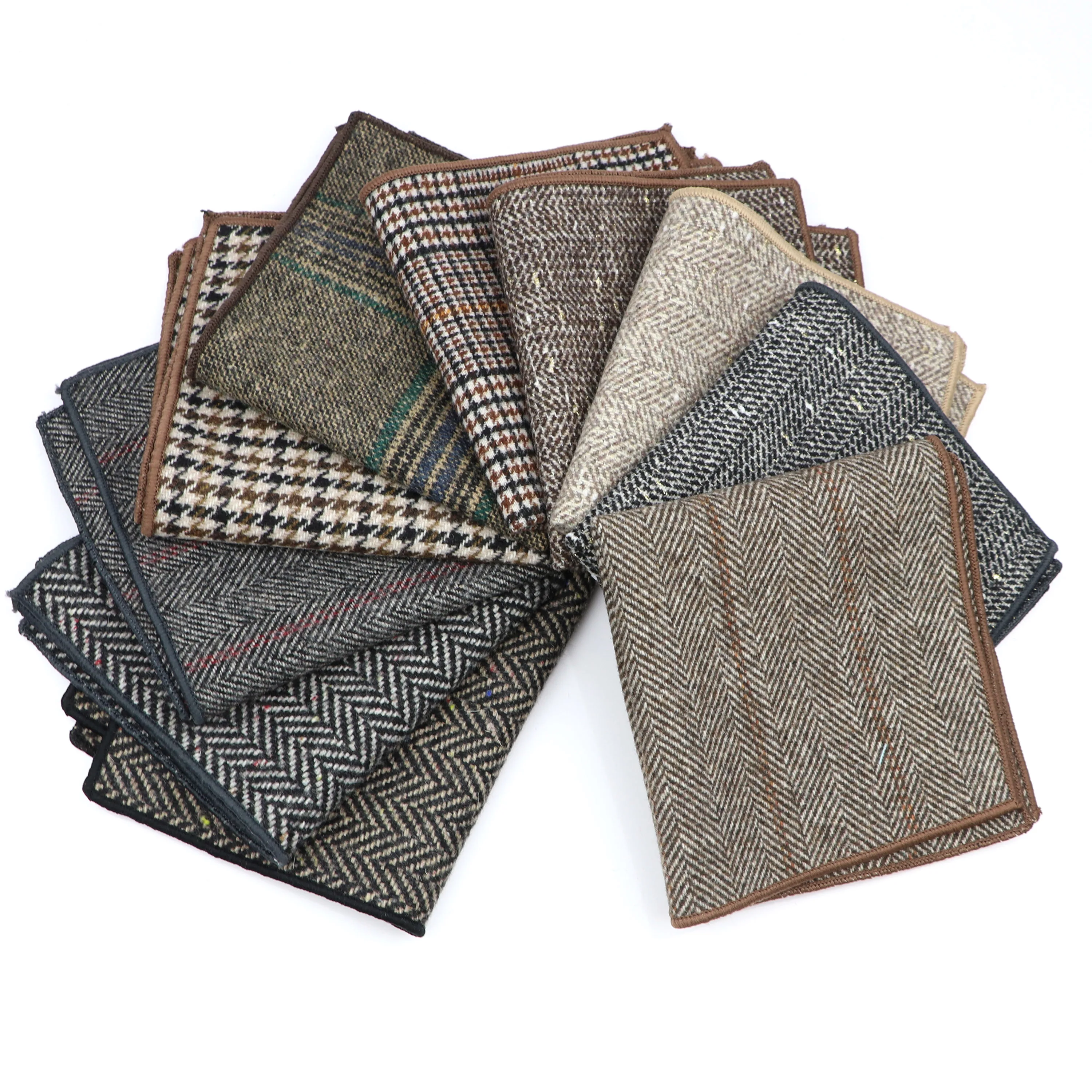 New Fashion Pocket Square Brown Grey Handkerchief Wool Plaid Striped Paisley Hanky Suit Men's Business Wedding Suit Accessories