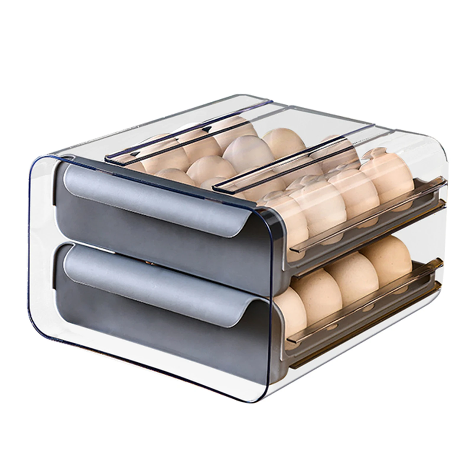 Egg Storage Box Double Layer Egg Tray Practical Airtight PET 32 Grids Fresh Preservation Egg Organizer for Home Fridge Wholesale