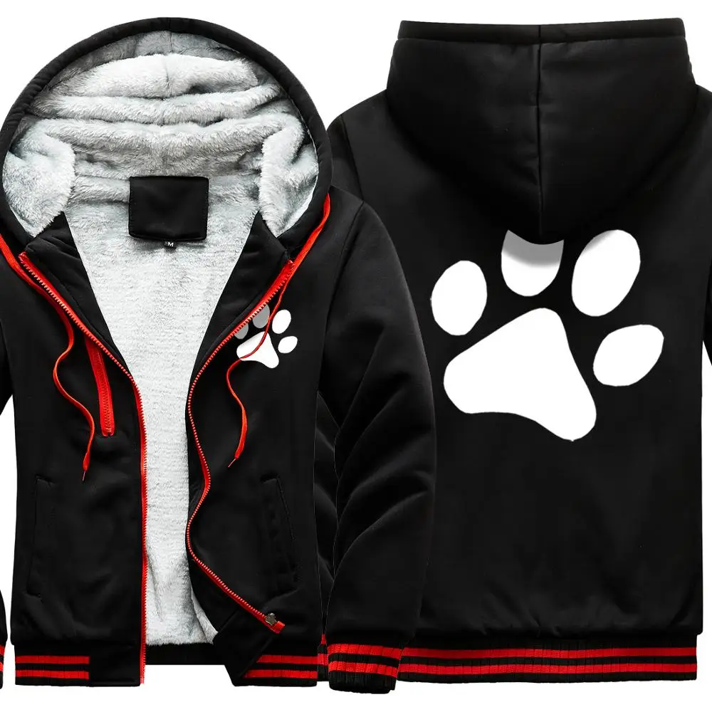 

Cats Dog Paw Print Mans Fleece Hoody Jackets Winter Casual Outdoor Hooded Zipper Jackets 2020 Woman Loose Sweatshirts Jackets