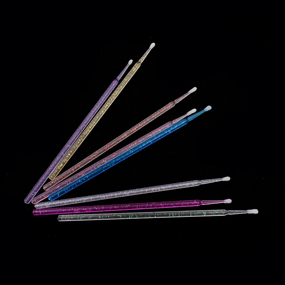 100 PCS Disposable Colorful Crystal Handle Cotton Swab Eyelash Perm Agent Applying Semi Permanent Makeup Clean Assist Supplies