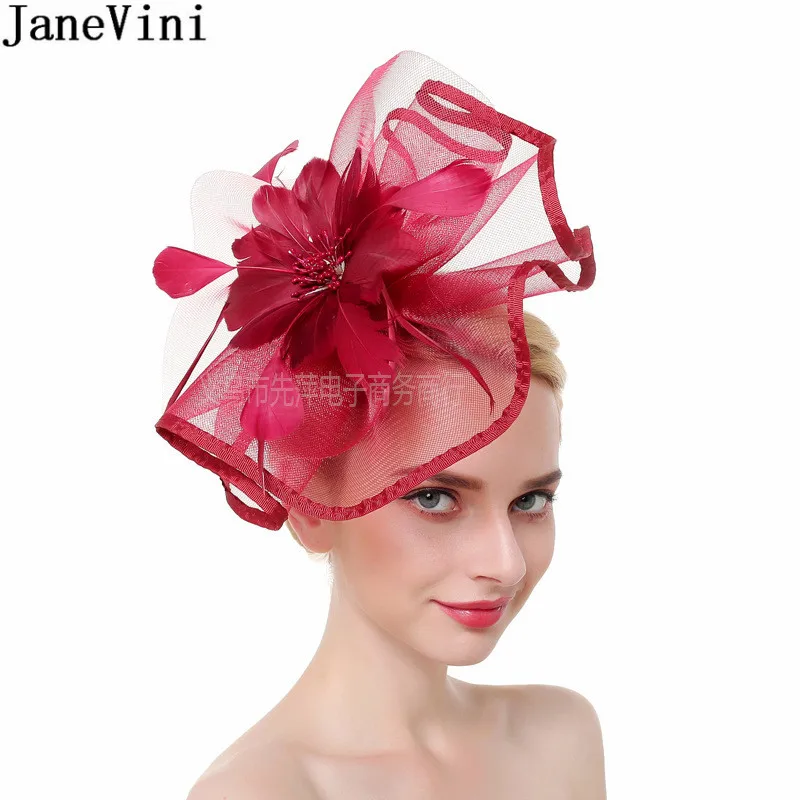 JaneVini Ladies Wedding Fascinators and Hats Bridal Hair Accessories Tea Party White Blue Bride Hats with Clip Headband Headwear