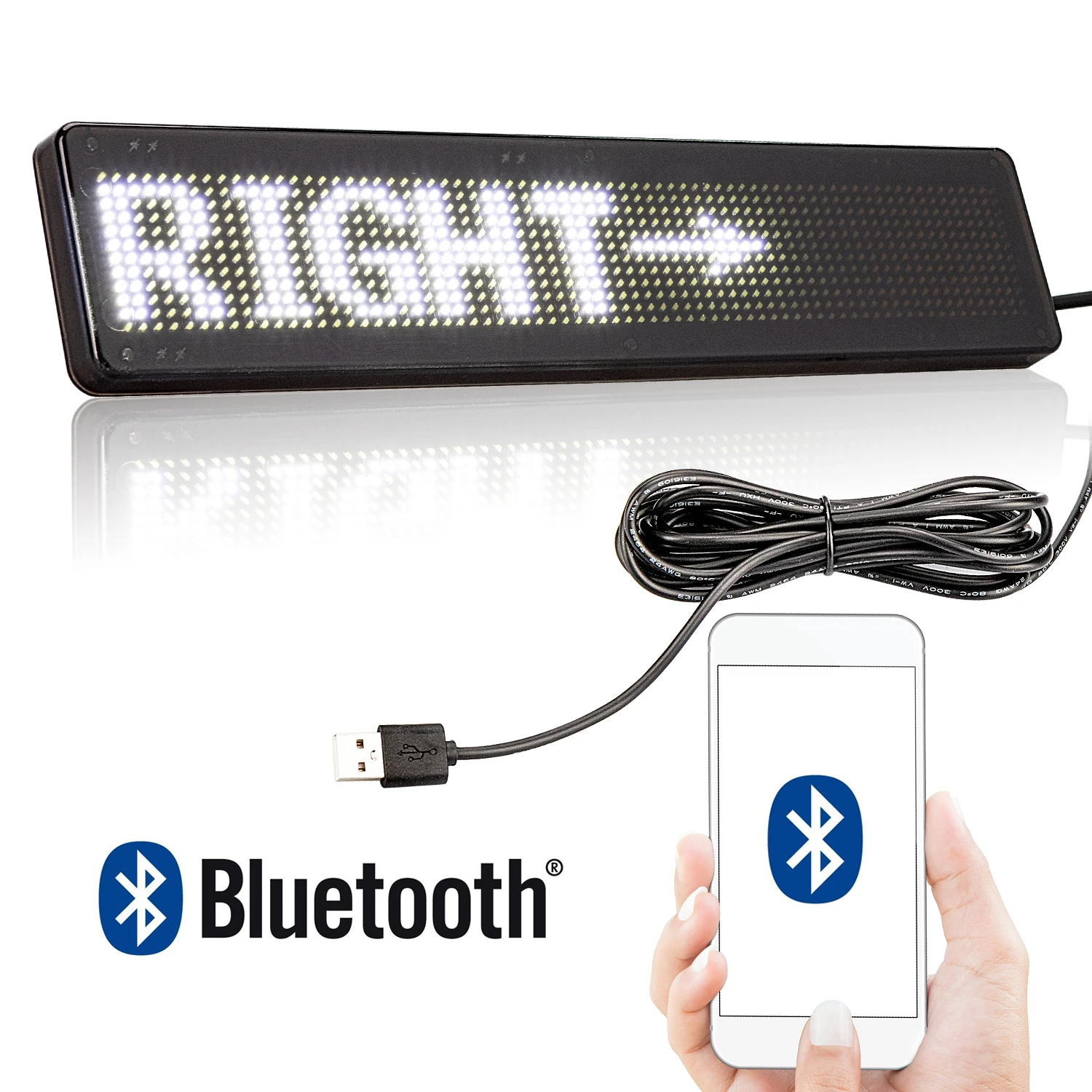 bluetooth app conduziu a exibicao do sinal do carro app mensagem de rolagem programavel led placa de exibicao carro companheiro com ventosas dc5v 23cm 01