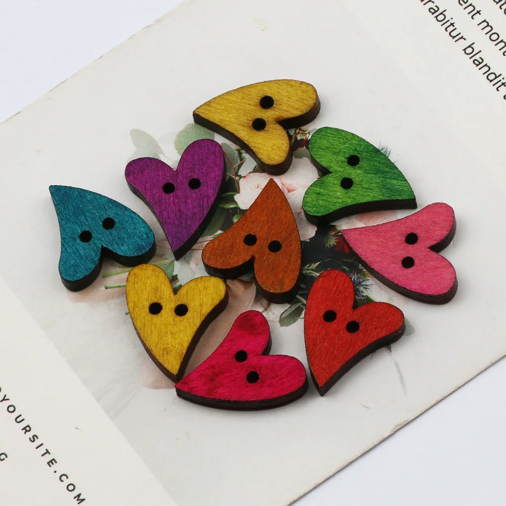 50PCS Mixed Handmade Heart Wooden Buttons Wedding Home Decoration For Clothing Sewing Accessories Crafts Wood Button