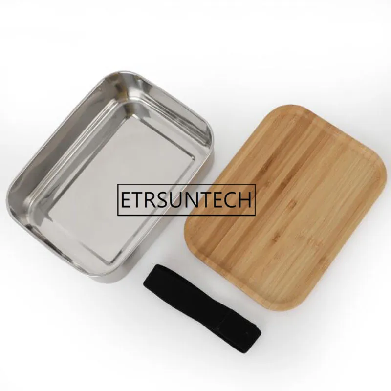 40pcs 800ml Stainless Steel Lunch Box with Bamboo Lid Rectangle Food Container Eco Friendly Bento Boxes