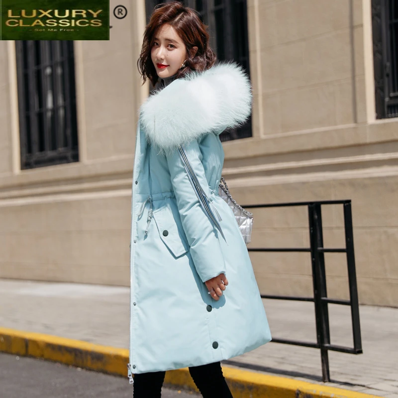 

Down Coat Female Winter Jacket + Raccoon Fur Hooded Clothes 2021 Korean 90% Duck Down Jacket Long Warm Coat Hiver 56215