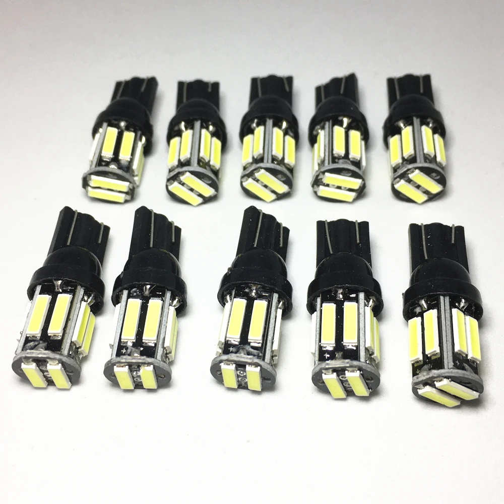 10Pcs Car T10 LED License plate lamp W5W 7020 10SMD 194 168 White Blue Motorcycle The width light Instrument Panel Lamp 12V