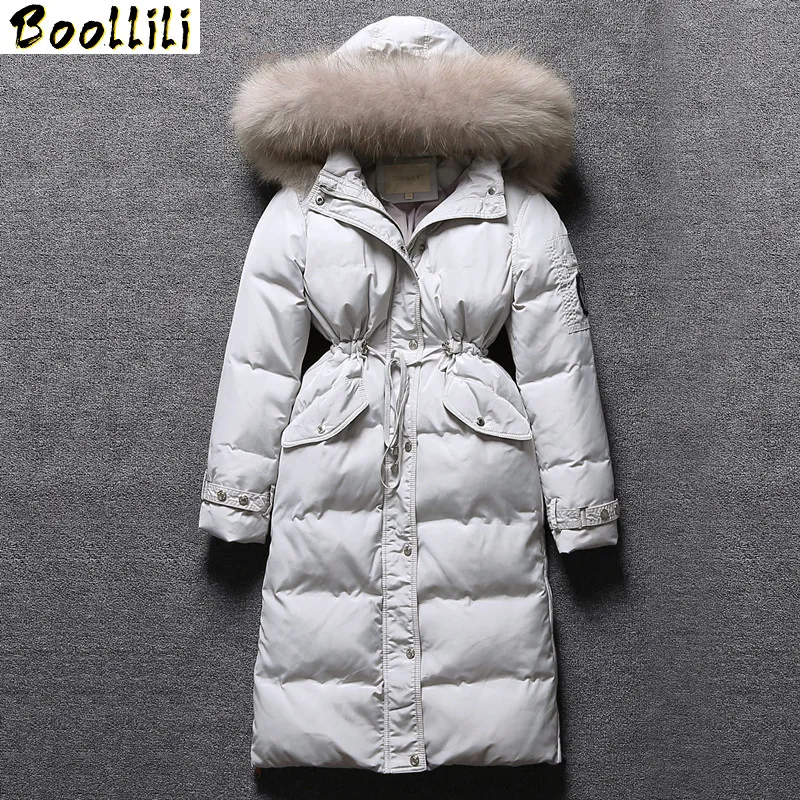 

Warm White Boollili Duck Down Jacket Real Raccoon Fur Collar Winter Coat Female Hooded Parka Padded Jackets Abrigo Mujer