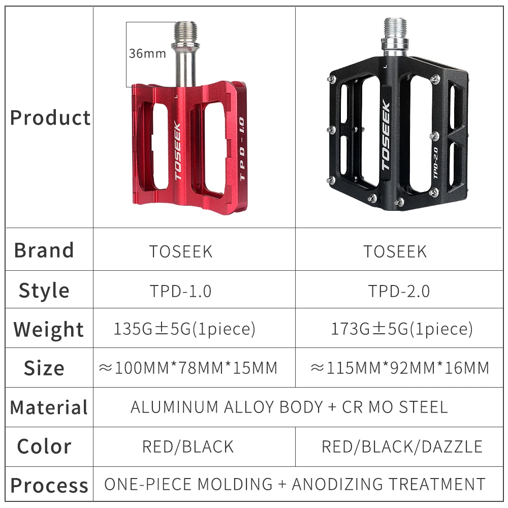 TOSEEK Ultra Light Mountain Bicycle Pedal 2 Bearing Du Seal Aluminum Bike Pedals Anti Slip