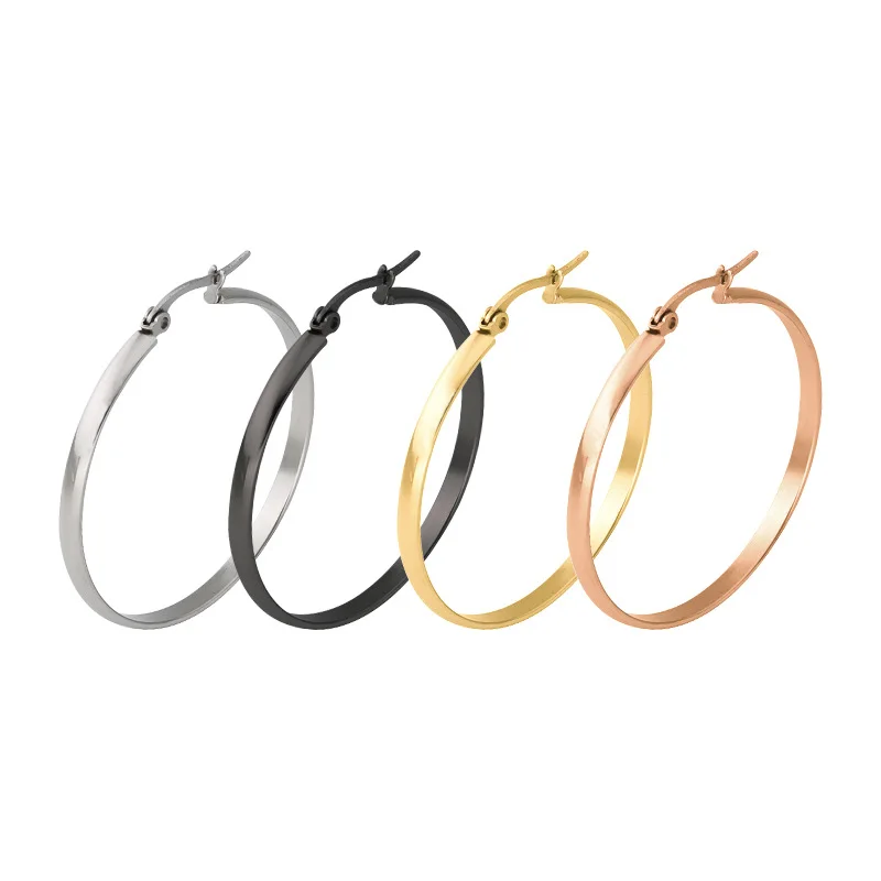 BAECYT New Fashion Sexy Women Hypoallergenic Stainless Steel Rounded Smooth Big Large Hoop Earrings Jewelry 1 Pair