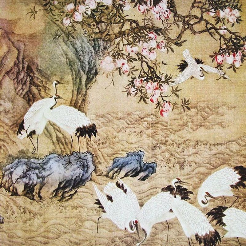 Ming Dynasty in China Palace painter Bian Jingzhao Atlas of a hundred cranes  Museum reproduction  xuan paper Silk cloth