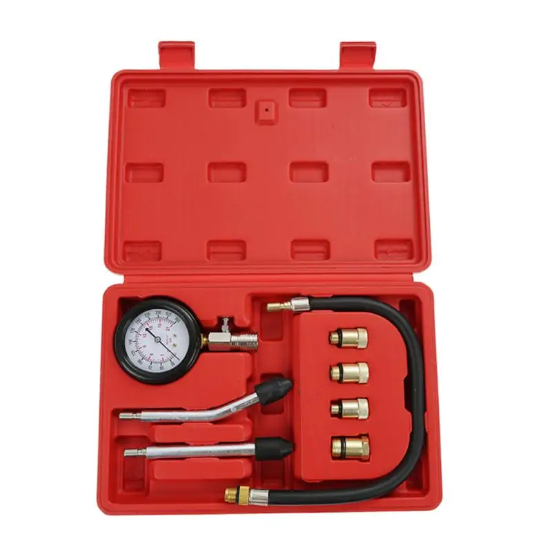 8PCS/Set Petrol Gas Engine Cylinder Gauge Meter Test Pressure Compression Tester Diagnostic Tool Kit Car Performance Accessories