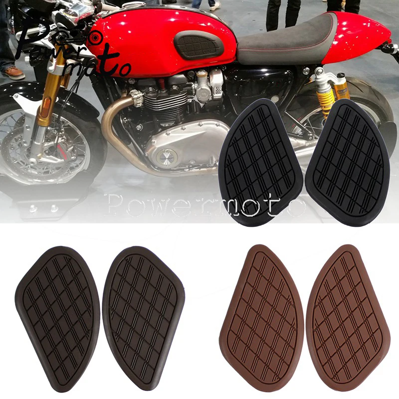 Black Brown Rubber Gas Tank Knee Pad Fuel Tank Side Gripper Pads Sticker Protector For Honda Suzuki BMW Cafe Racer Scrambler