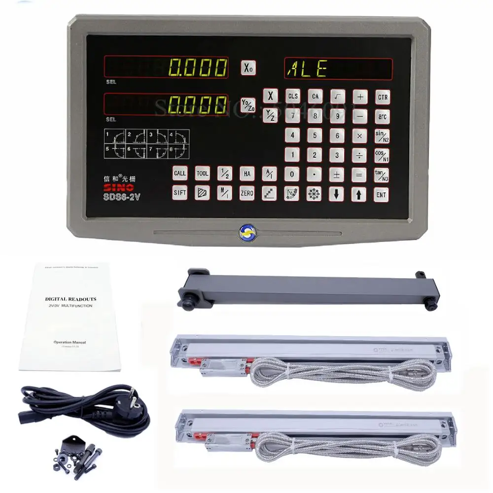 SINO 2 Axis Dro Digital Readout SDS6-2V with 2 PCS KA-300 Linear Scales Encoder (Complete DRO kit for Mill Lathe Applications)