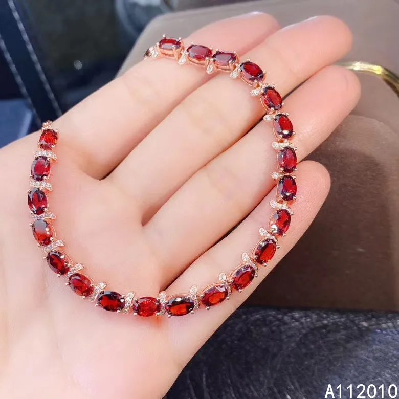 

KJJEAXCMY Fine Jewelry 925 Sterling Silver inlaid gemstone garnet women hand bracelet noble support test hot selling