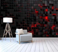 Custom wallpaper papel de parede square black red gradient 3d Обои background wall living room bedroom hotel decoration фотообои