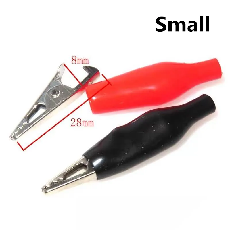 Mini pinzas de prueba de cocodrilo, sonda de prueba recubierta de plástico suave, color negro y rojo, 28MM, 35MM, 44MM, 20 unidades