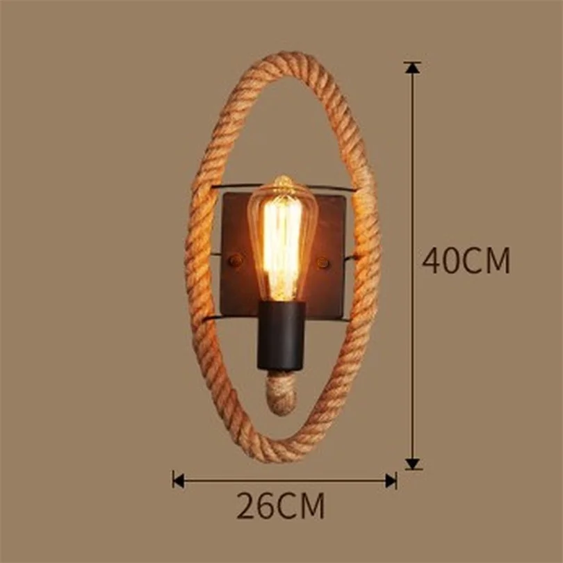 Lámpara de pared de estilo Loft de cuerda de cáñamo, luz de mesita de noche Industrial de hierro Vintage, accesorios Retro Para iluminación del