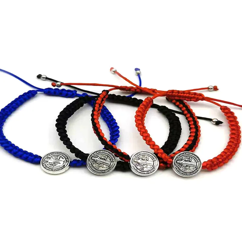 12 Pieces 1.5Cm Saint  Benedict Smear  Black  Woven  Bracelets To  Women  And Men  Can  Be  Given  As  a   Gift  Or  For  Prayer